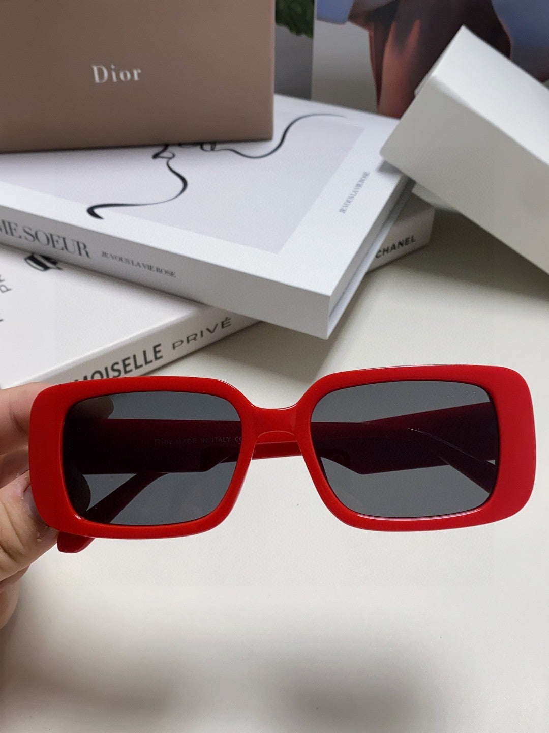 Dior Square Red Lens Sunglasses for Women - 358199 - detail image 3