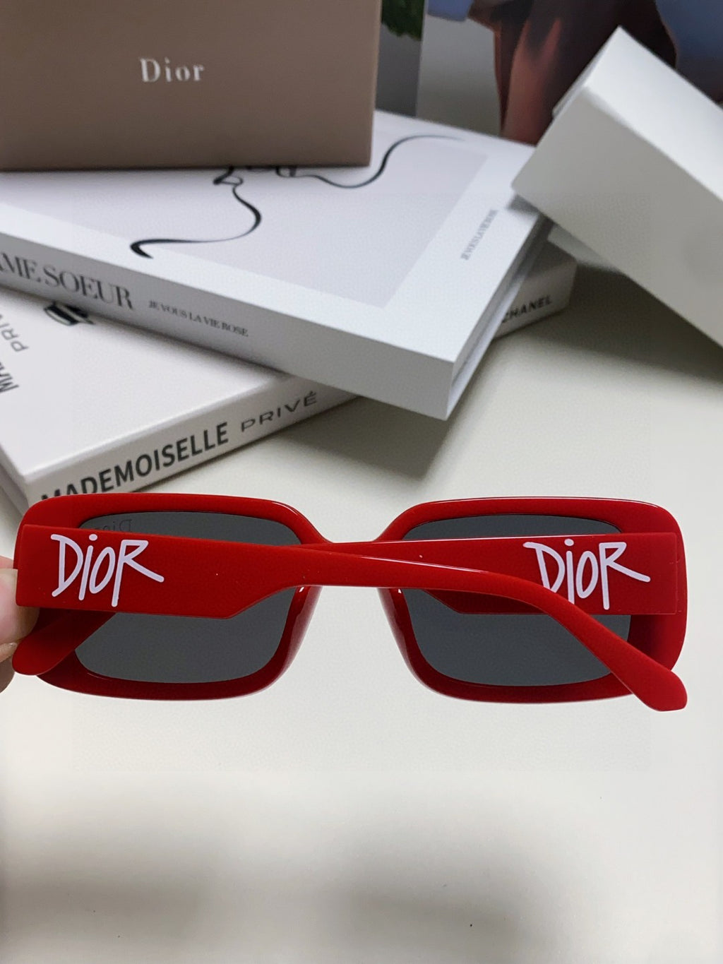 Dior Square Red Lens Sunglasses for Women - 358199 - detail image 4