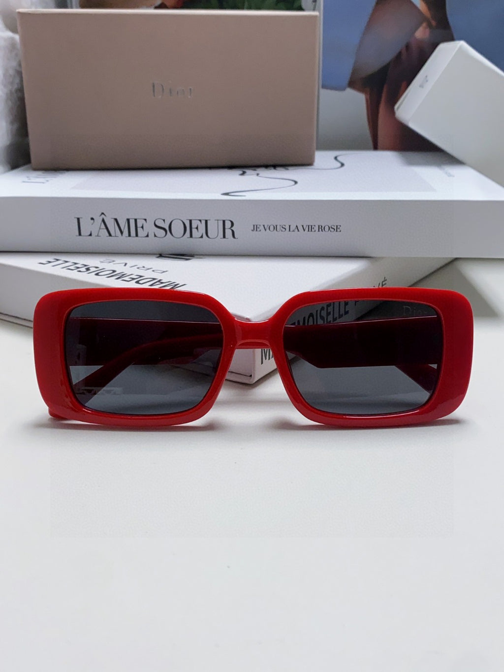 Dior Square Red Lens Sunglasses for Women - detail image 6