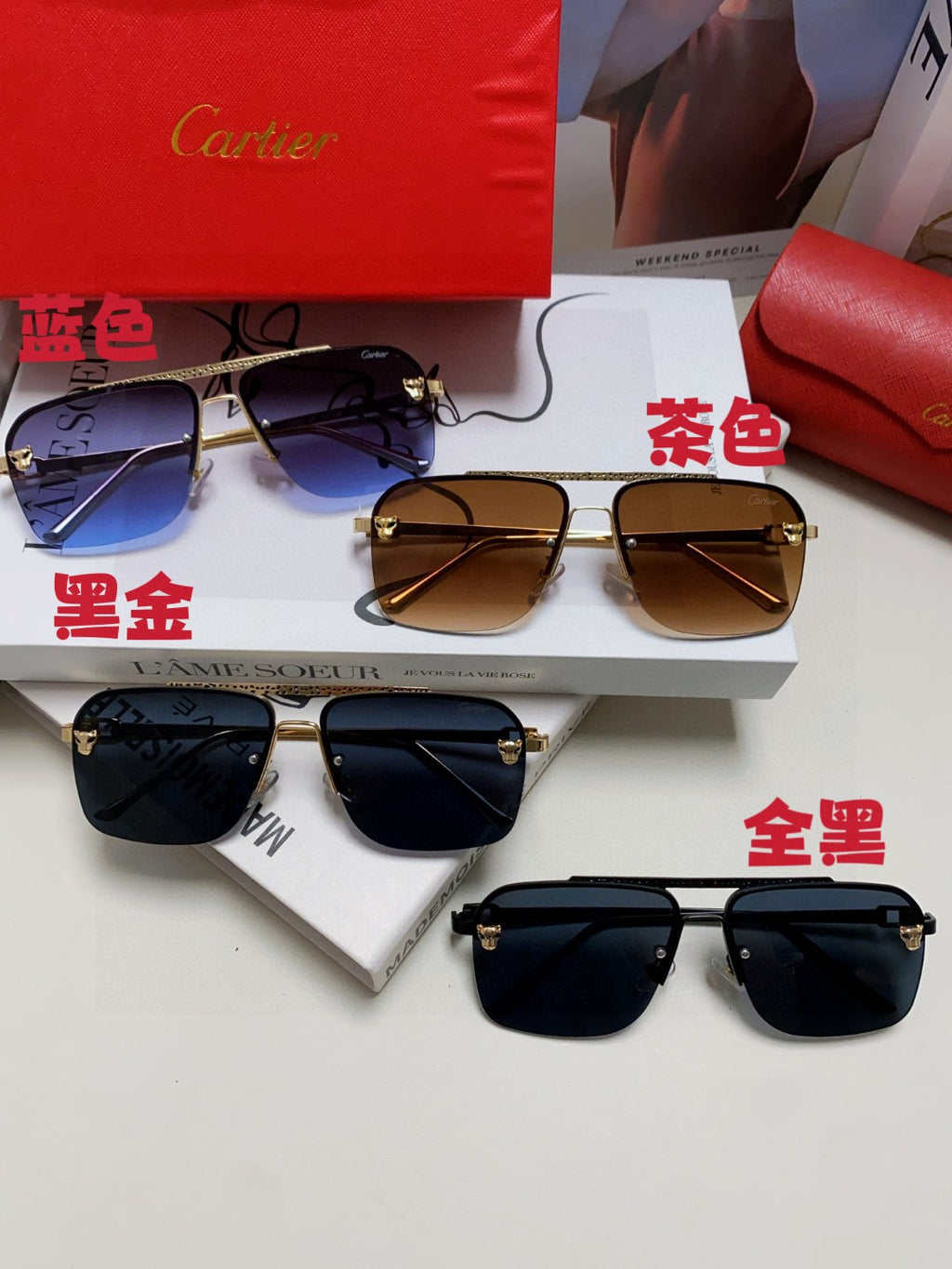 Cartier Lightweight Rimless Blue Lens Sunglasses for Men & Women - 449448 - detail image 8