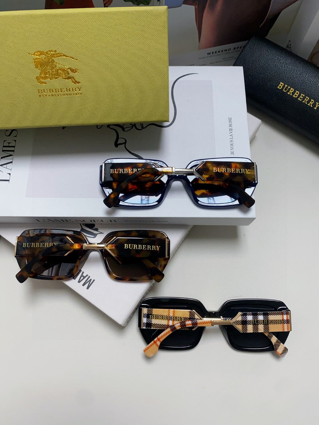 Burberry Rectangular Gray Lens Sunglasses for Men & Women - detail image 8