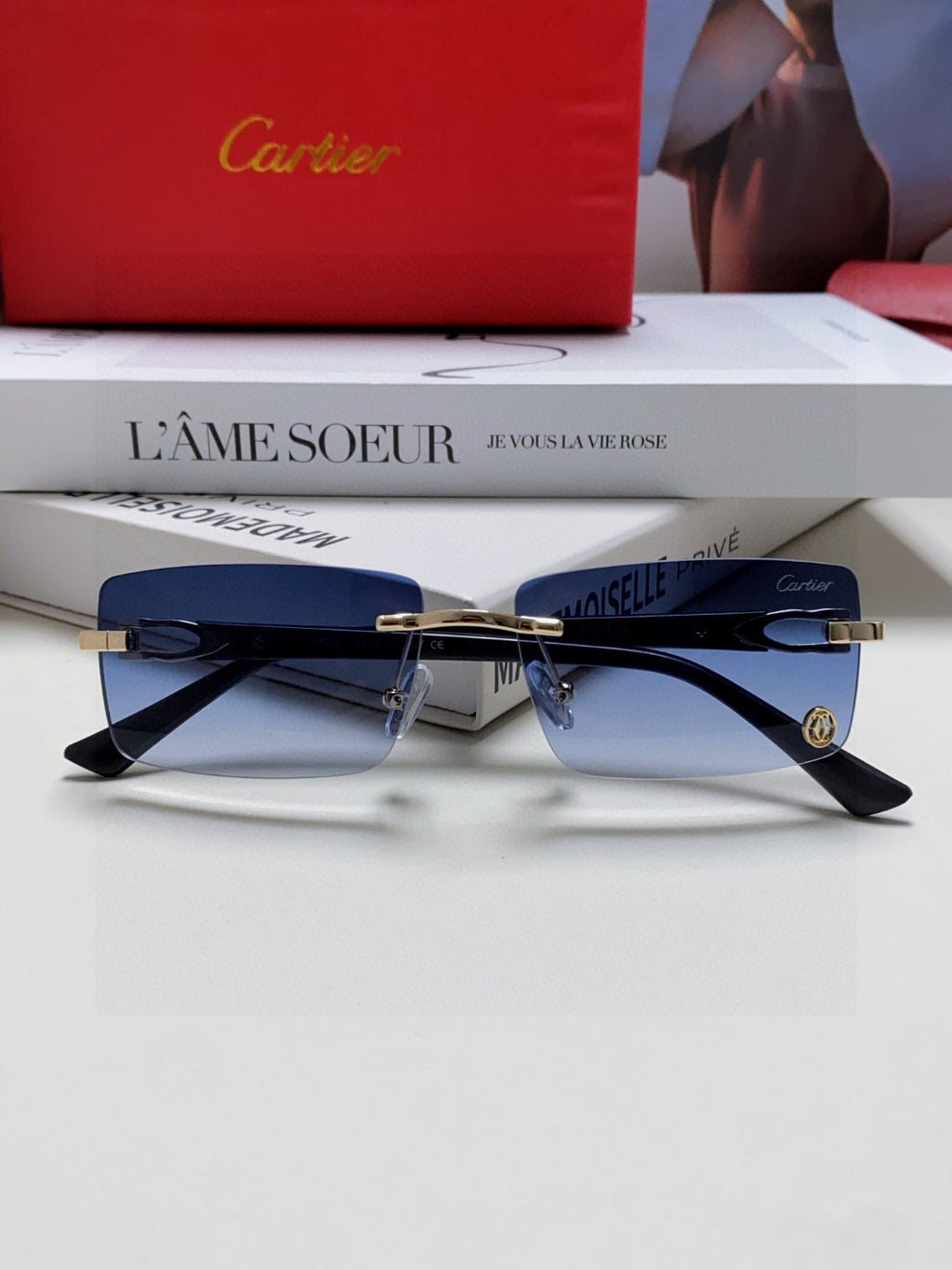 Cartier Blue-Light Rimless Blue Lens Sunglasses for Men & Women - 432354 - detail image 6