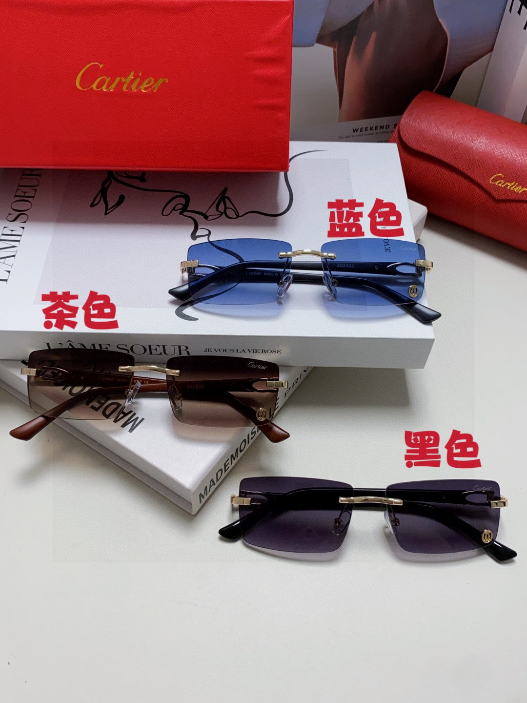 Cartier Blue-Light Rimless Gray Lens Sunglasses for Men & Women - 998250 - detail image 9
