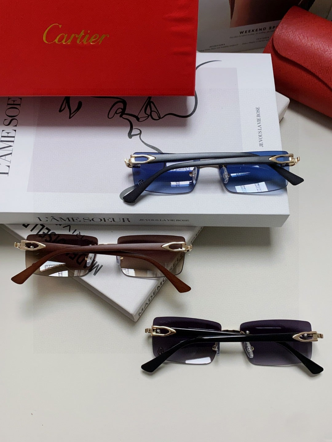 Cartier Blue-Light Rimless Gray Lens Sunglasses for Men & Women - 998250 - detail image 8