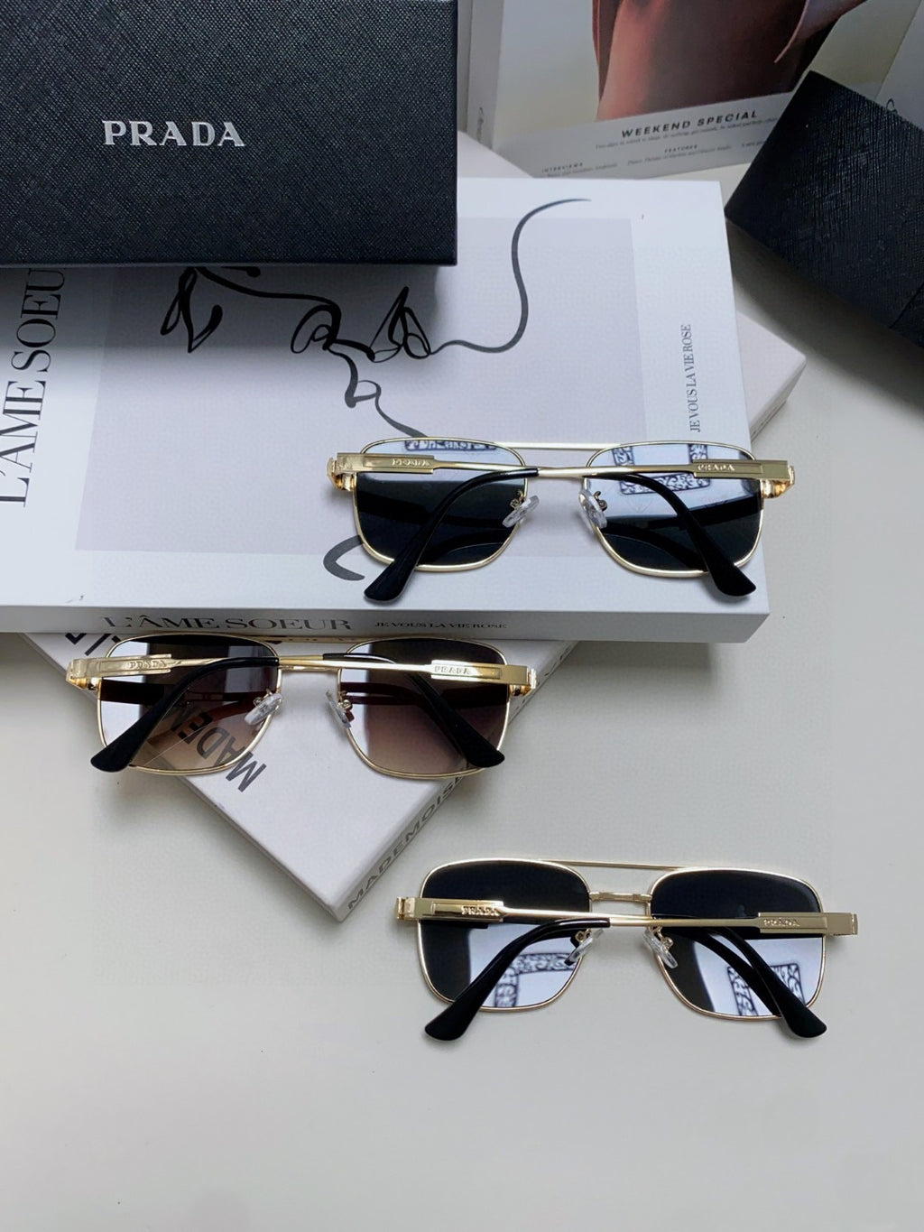Prada Square Gray Lens Sunglasses for Men & Women - detail image 7