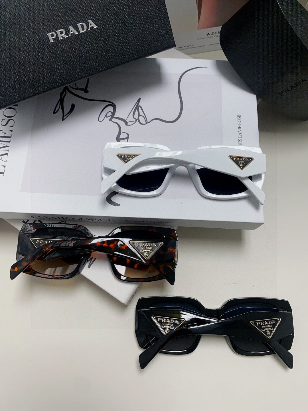 Prada Square Blue Lens Sunglasses for Women - 382692 - detail image 7