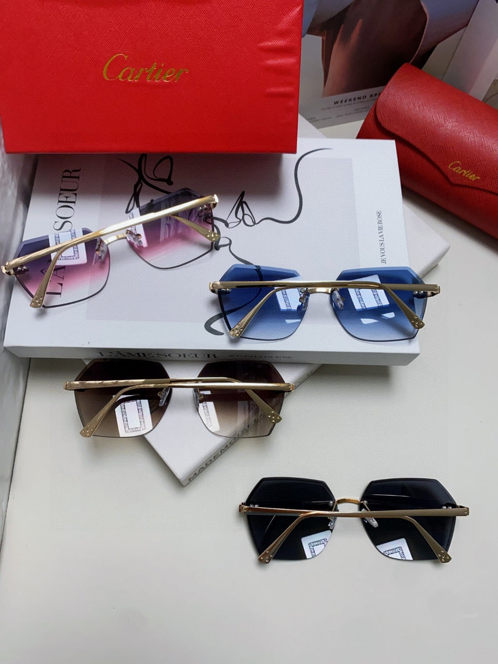 Cartier Photochromic Rimless Red Lens Sunglasses for Men & Women - detail image 8