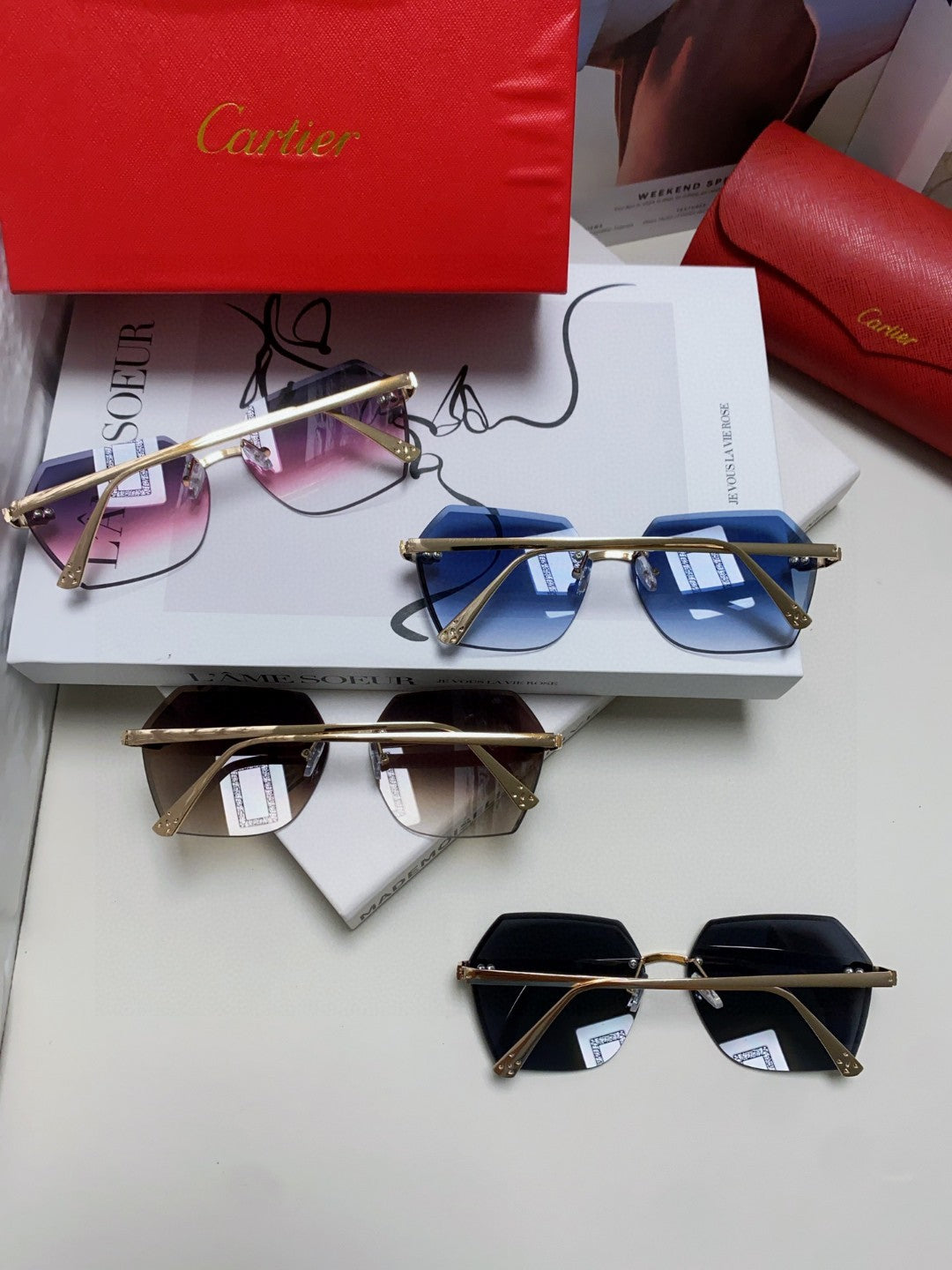 Cartier Photochromic Rimless Red Lens Sunglasses for Men & Women - 399040 - detail image 8