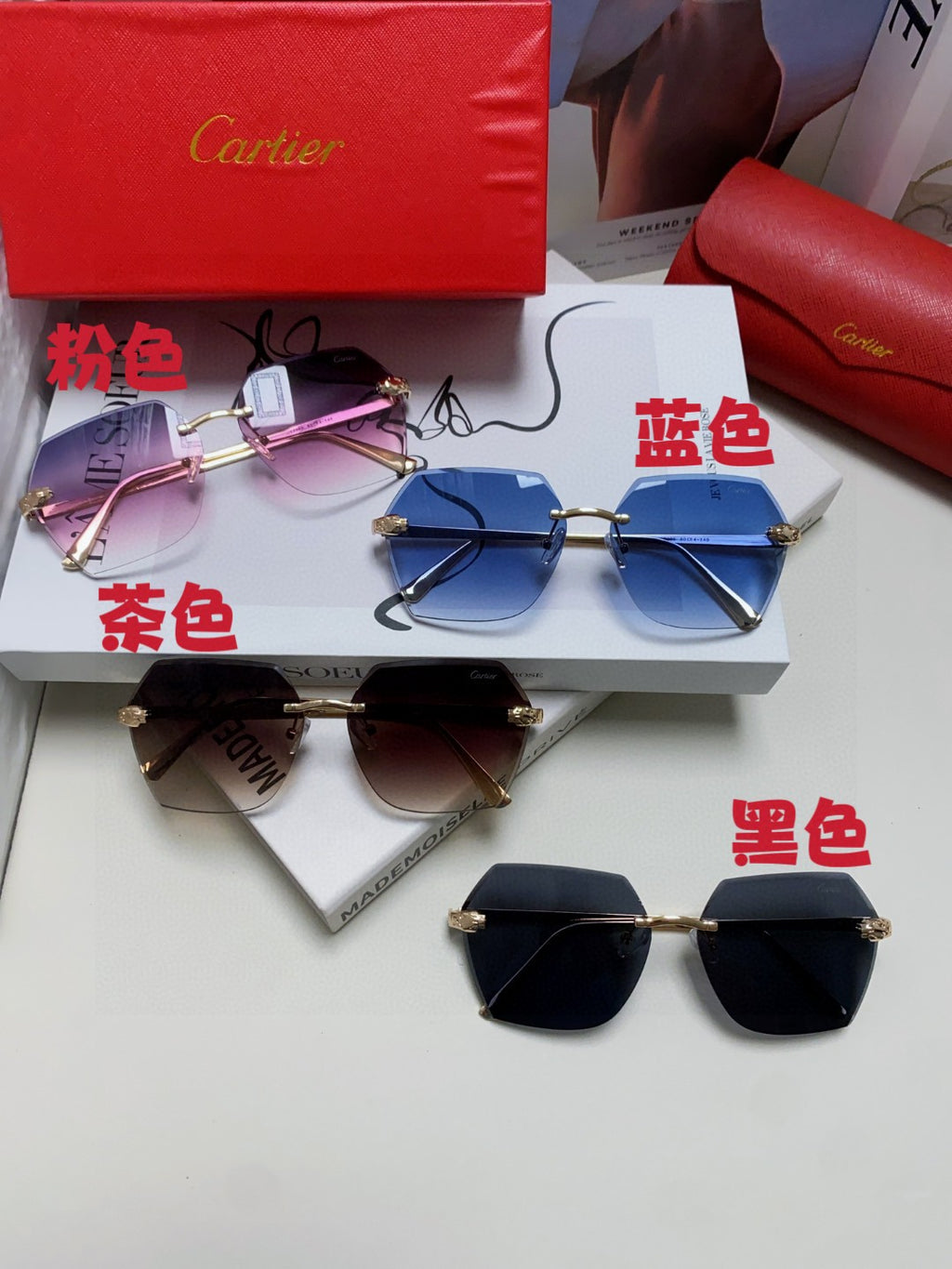 Cartier Photochromic Rimless Red Lens Sunglasses for Men & Women - 399040 - detail image 9