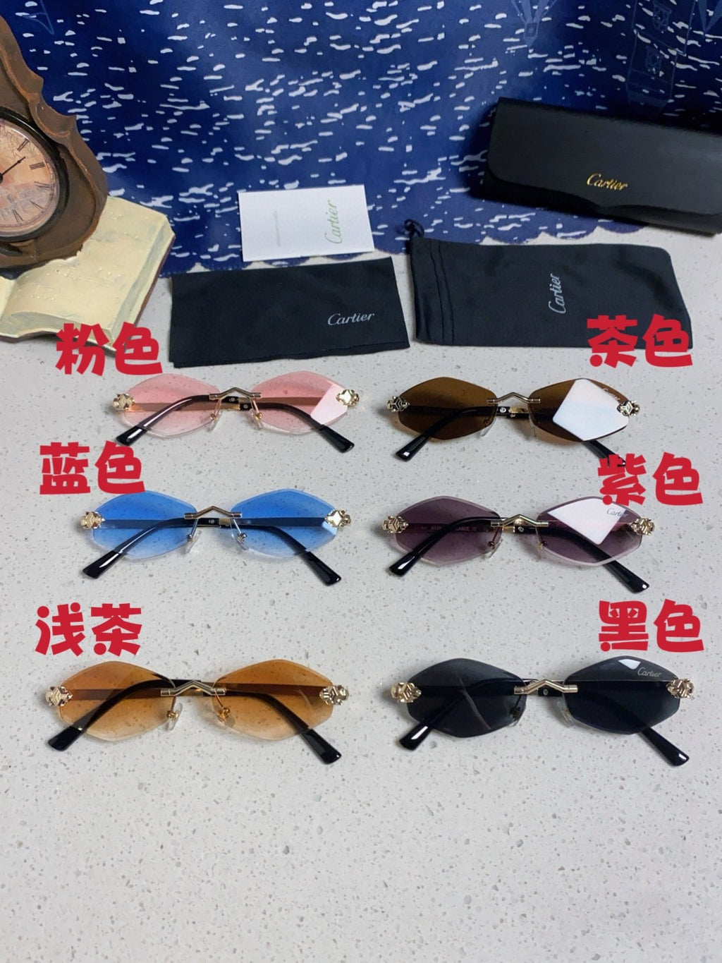 Cartier Lightweight Metal Rimless Silver Lens Sunglasses for Women - 449439 - detail image 12