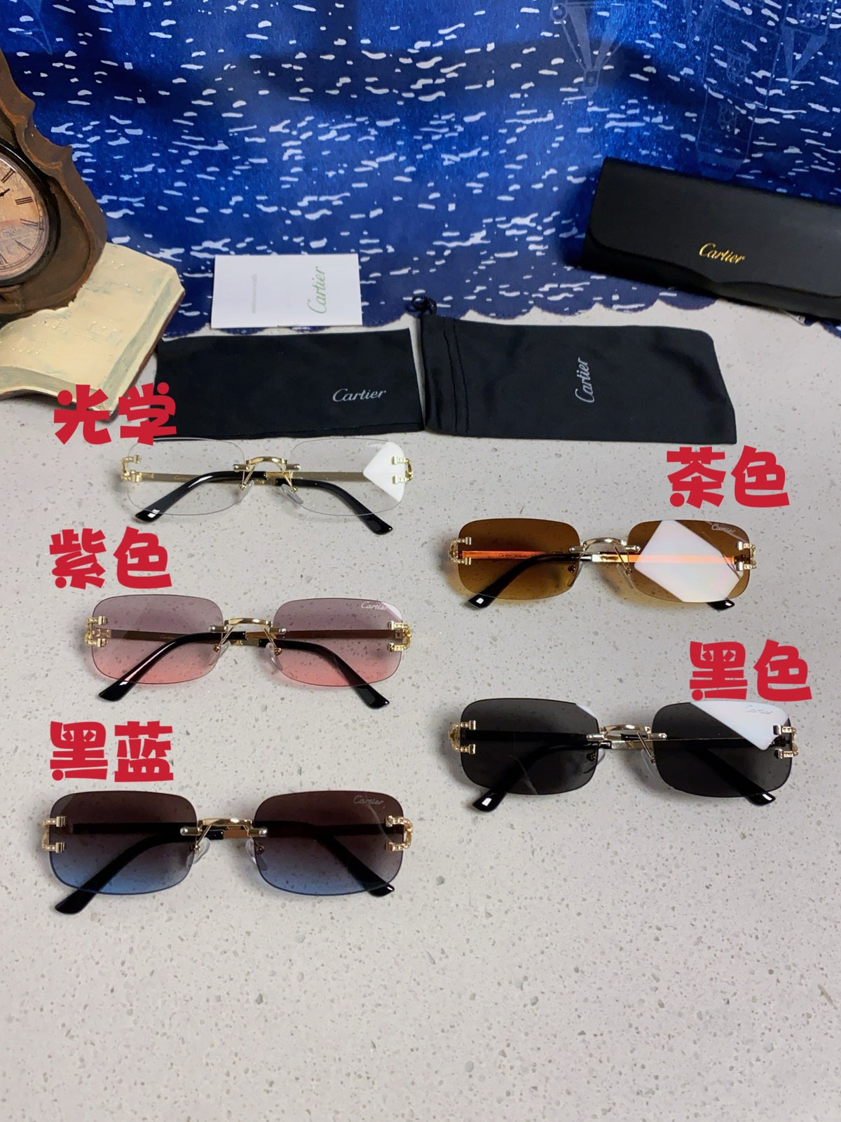 Cartier Lightweight Rimless Brown Lens Sunglasses for Men & Women - 449480 - detail image 12