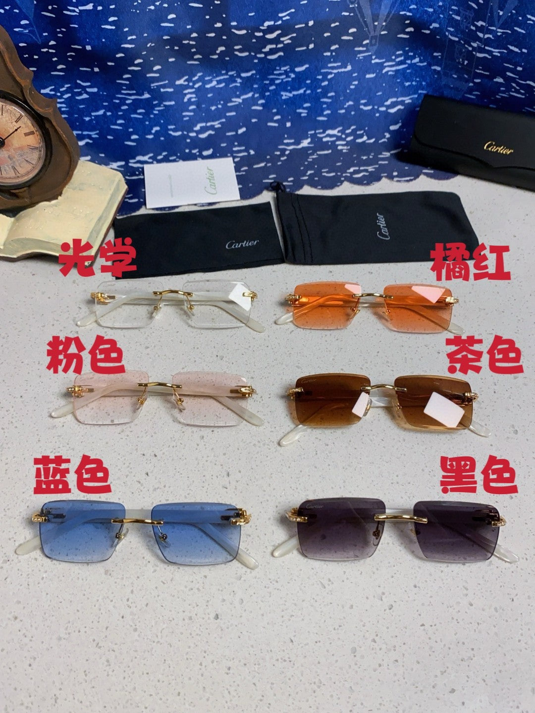 Cartier Lightweight Rimless Silver Lens Sunglasses for Men & Women - 449483 - detail image 12