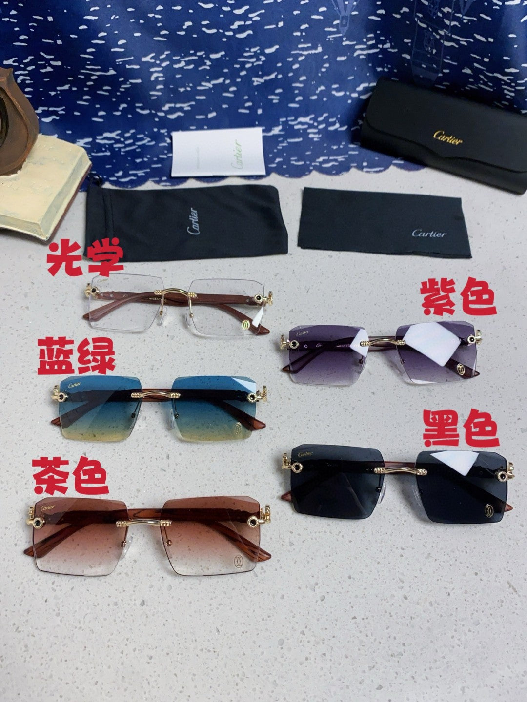 Cartier Lightweight Rimless Silver Lens Sunglasses for Men & Women - 432349 - detail image 12