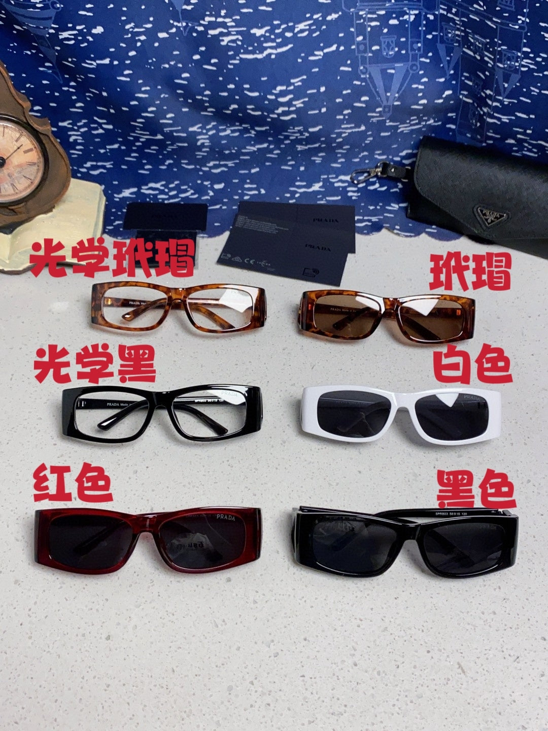 Prada SPRB03 Square Black Lens Sunglasses for Men & Women - detail image 13