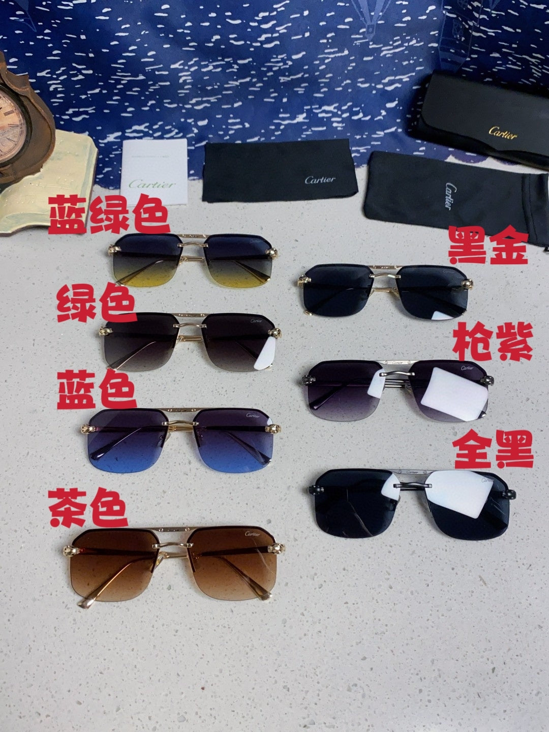 Cartier Metal Square Black Lens Sunglasses for Men & Women - 399010 - detail image 13