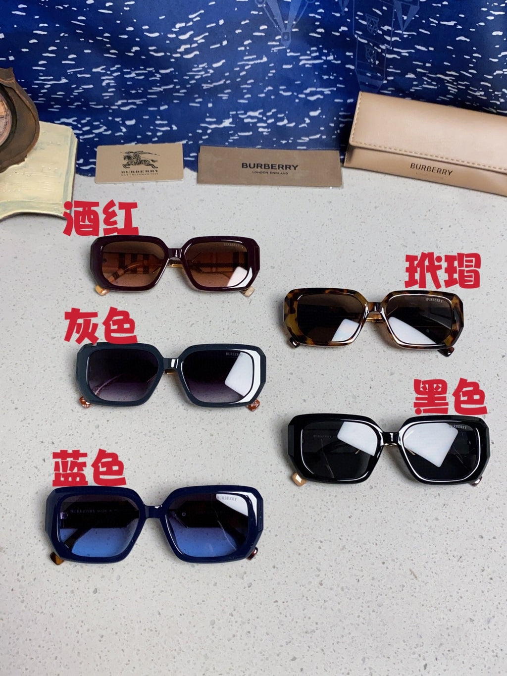 Burberry Rectangular Blue Lens Sunglasses for Men & Women - detail image 12