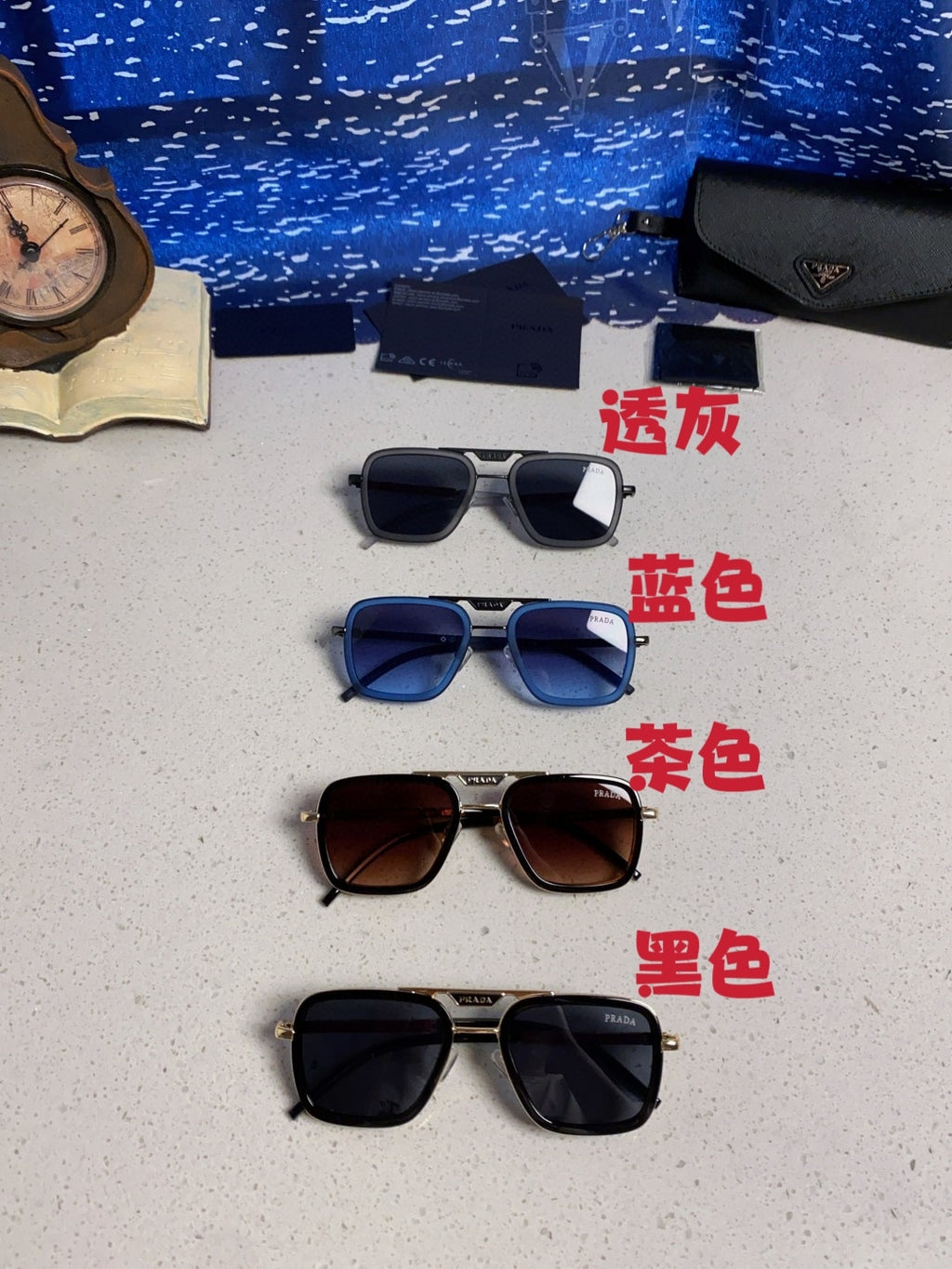 Prada Metal Square Blue Lens Sunglasses for Men & Women - 358404 - detail image 12