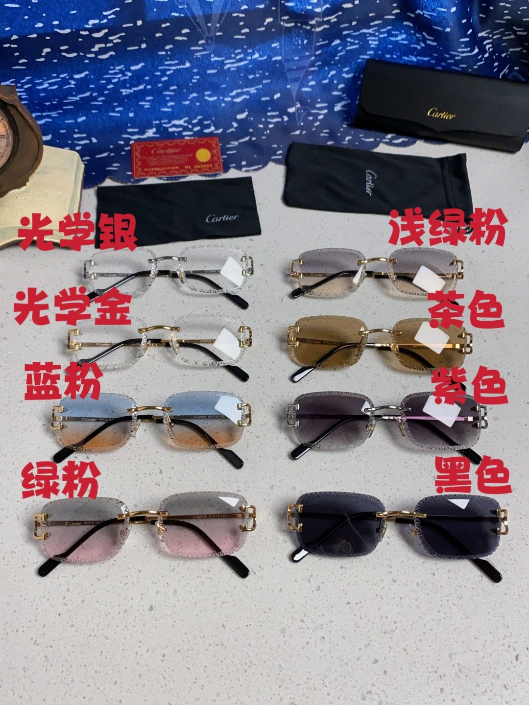 Cartier Metal Square Black Lens Sunglasses for Men & Women - 432348 - detail image 12