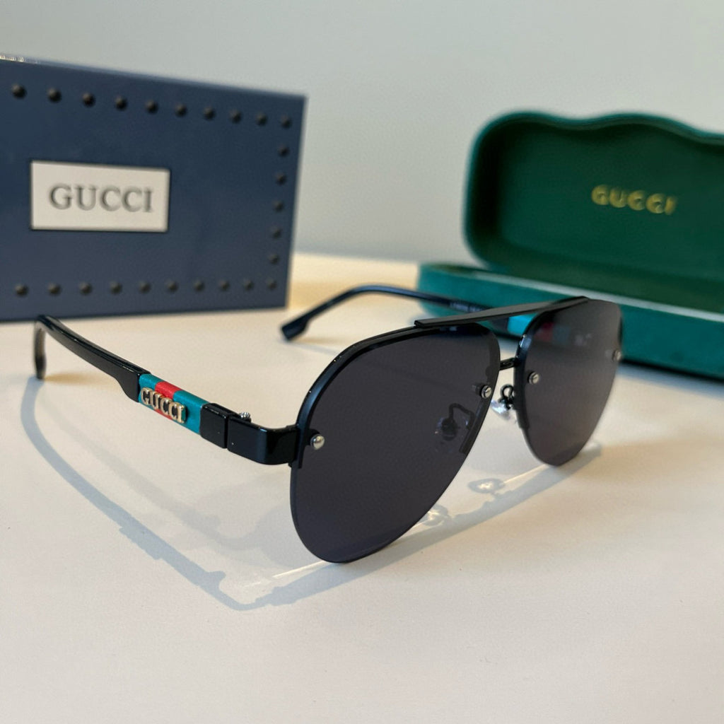 Gucci Metal Aviator Black Lens Sunglasses for Men & Women - 371509