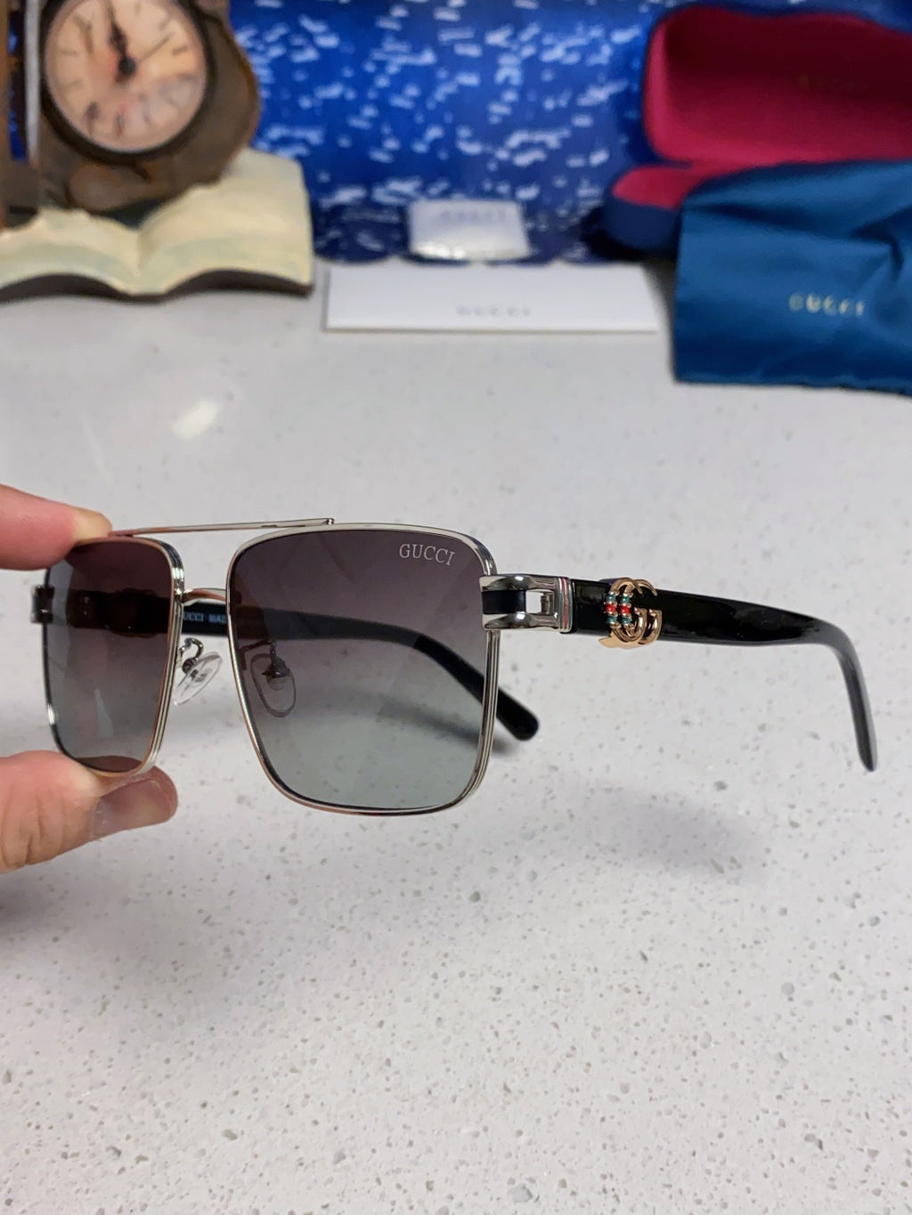Gucci Metal Square Silver Lens Sunglasses for Men & Women - 398437 - detail image 6