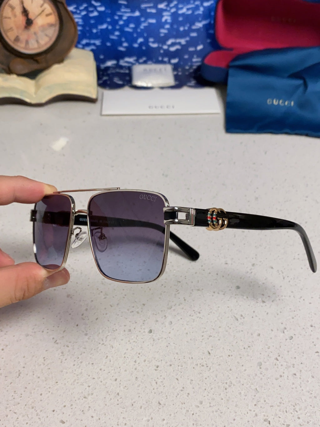 Gucci Metal Square Silver Lens Sunglasses for Men & Women - 398439 - detail image 6