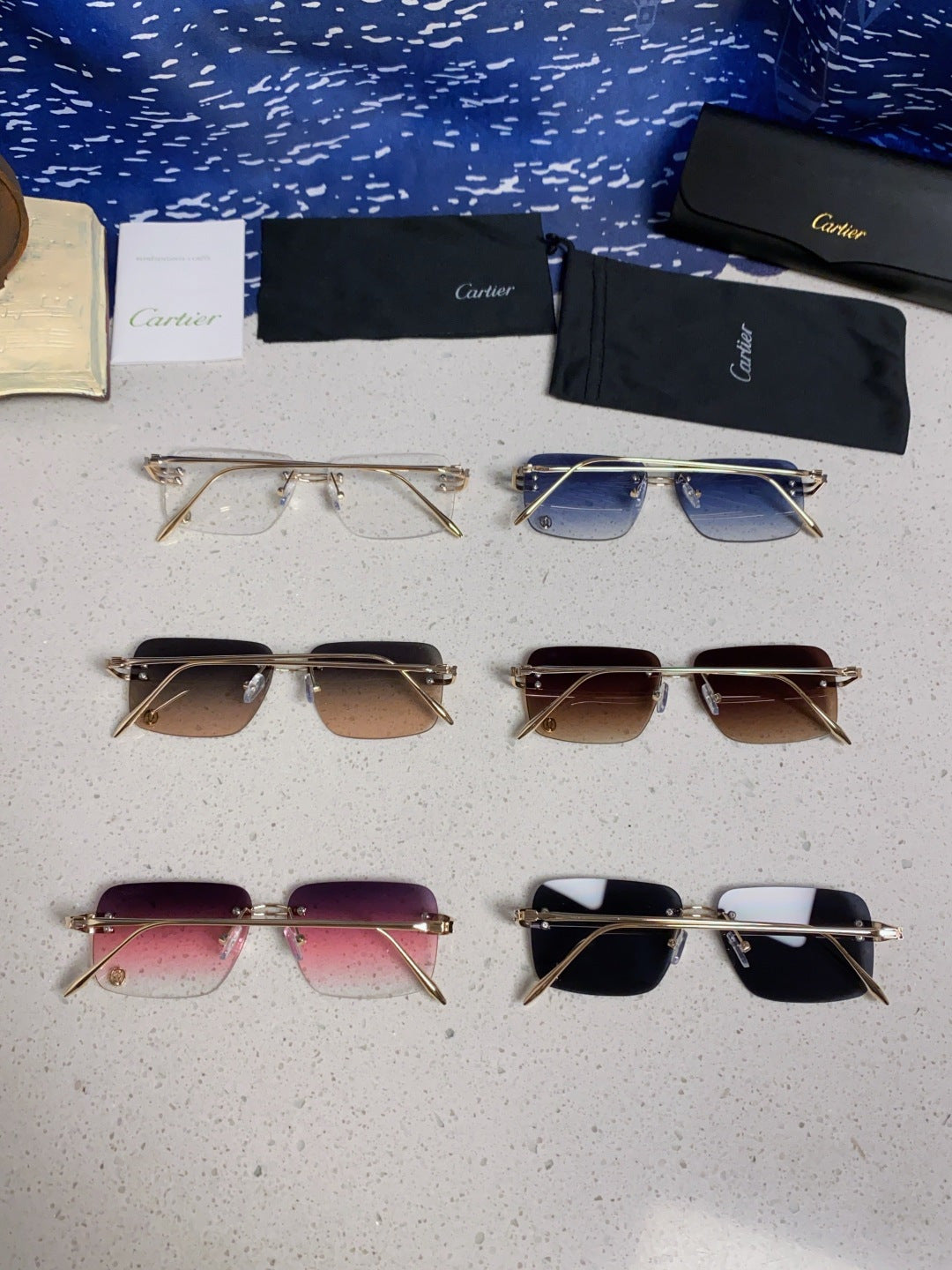 Cartier Lightweight Rimless Blue Lens Sunglasses for Men & Women - 465790 - detail image 11