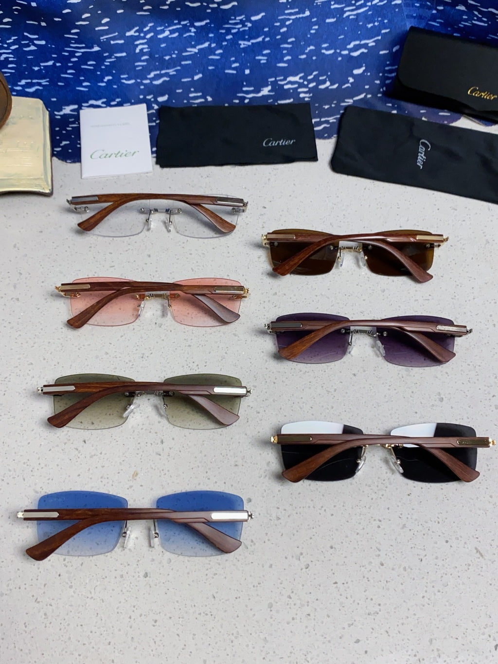Cartier Lightweight Rimless Purple Lens Sunglasses for Men & Women - 998228 - detail image 10