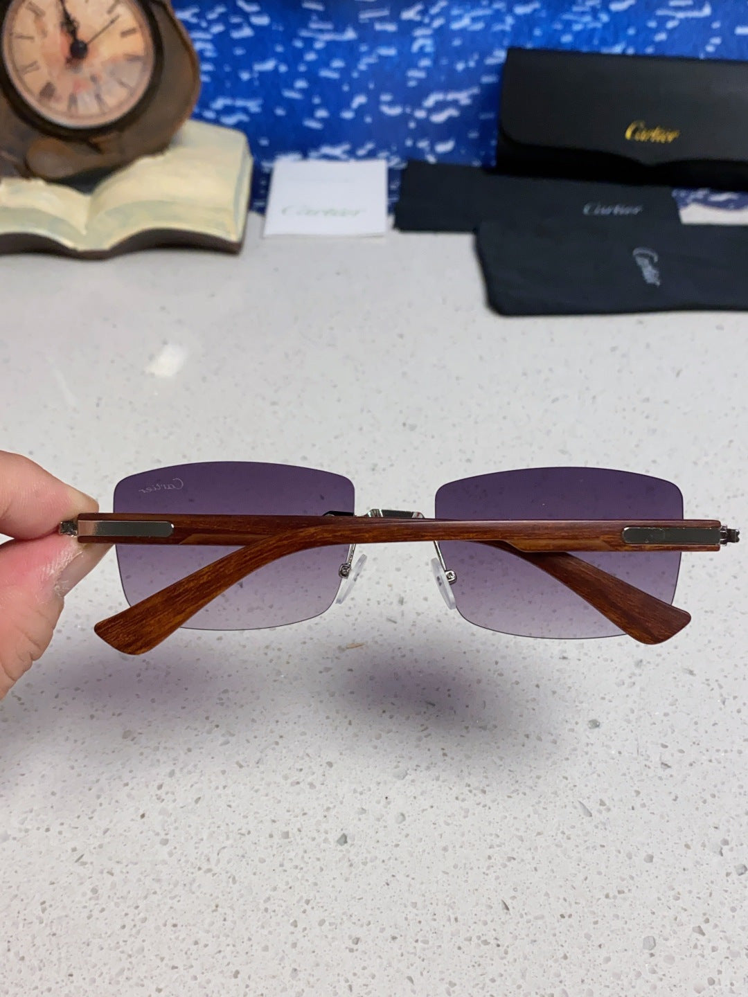 Cartier Lightweight Rimless Purple Lens Sunglasses for Men & Women - 432339 - detail image 4