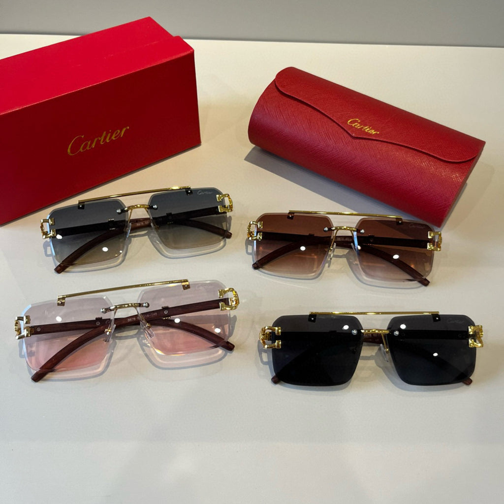 Cartier Lightweight Metal Rimless Brown Lens Sunglasses for Men & Wom - 935103 - detail image 11