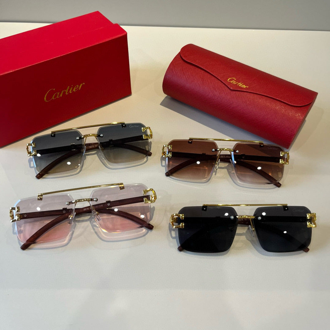 Cartier Lightweight Metal Rimless Brown Lens Sunglasses for Men & Wom - 935103 - detail image 11