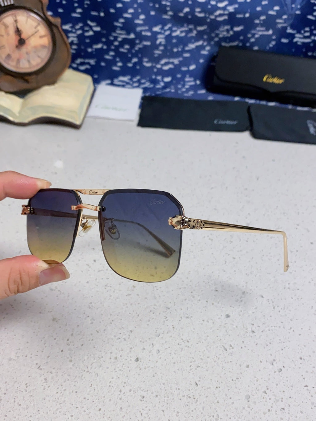 Cartier Metal Square Silver Lens Sunglasses for Men & Women - 158515 - detail image 6