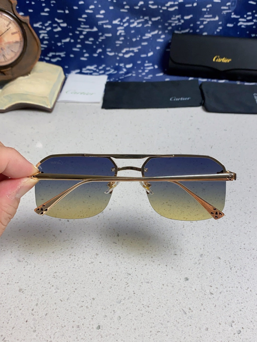 Cartier Metal Square Silver Lens Sunglasses for Men & Women - 399004 - detail image 5