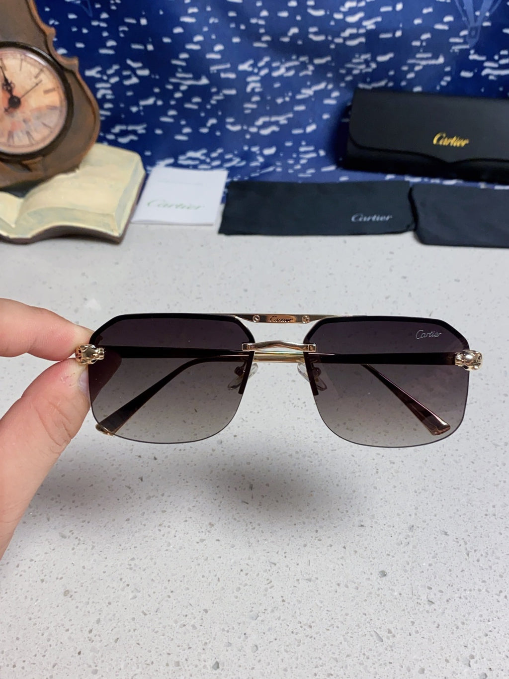 Cartier Metal Square Silver Lens Sunglasses for Men & Women - 399005 - detail image 4