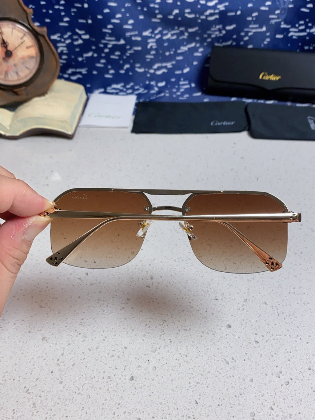 Cartier Metal Square Brown Lens Sunglasses for Men & Women - 158518 - detail image 5