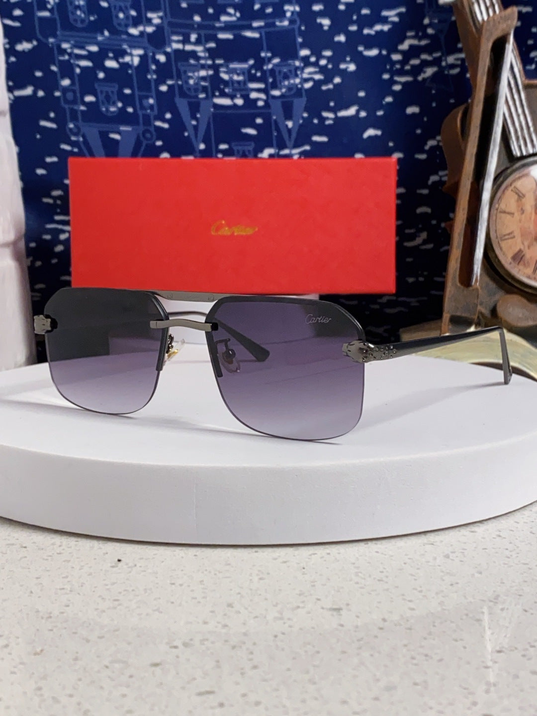 Cartier Metal Square Silver Lens Sunglasses for Men & Women - 158520
