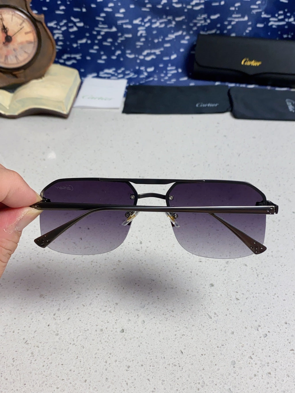 Cartier Metal Square Silver Lens Sunglasses for Men & Women - 158520 - detail image 5
