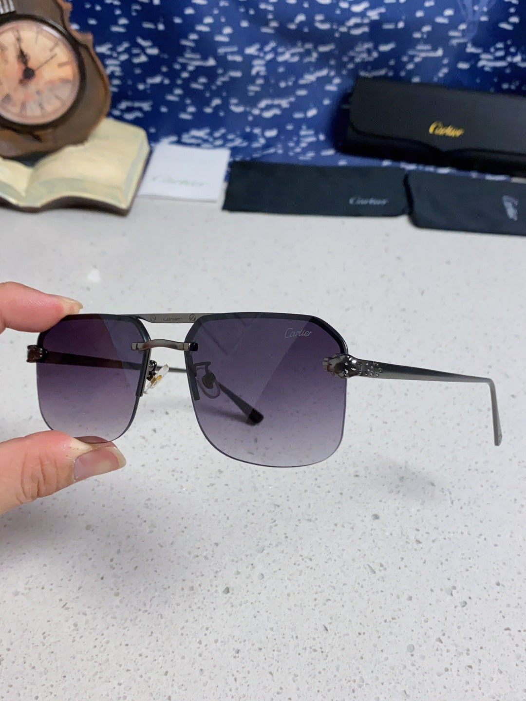 Cartier Metal Square Silver Lens Sunglasses for Men & Women - 158520 - detail image 6