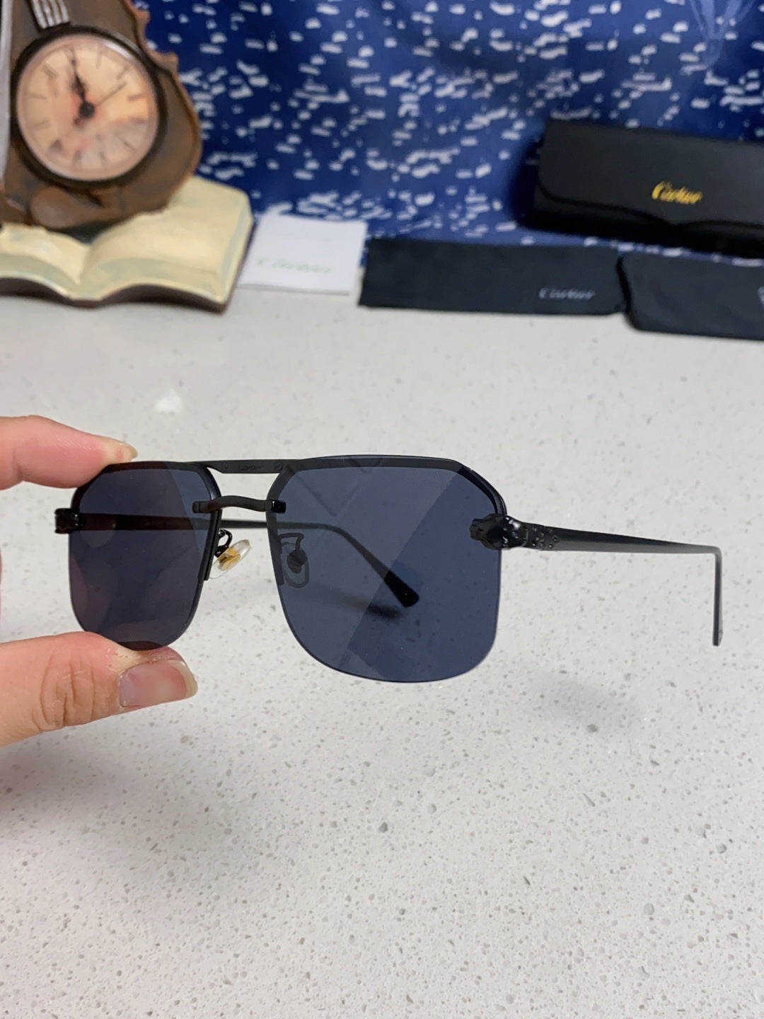 Cartier Metal Square Black Lens Sunglasses for Men & Women - 158521 - detail image 6