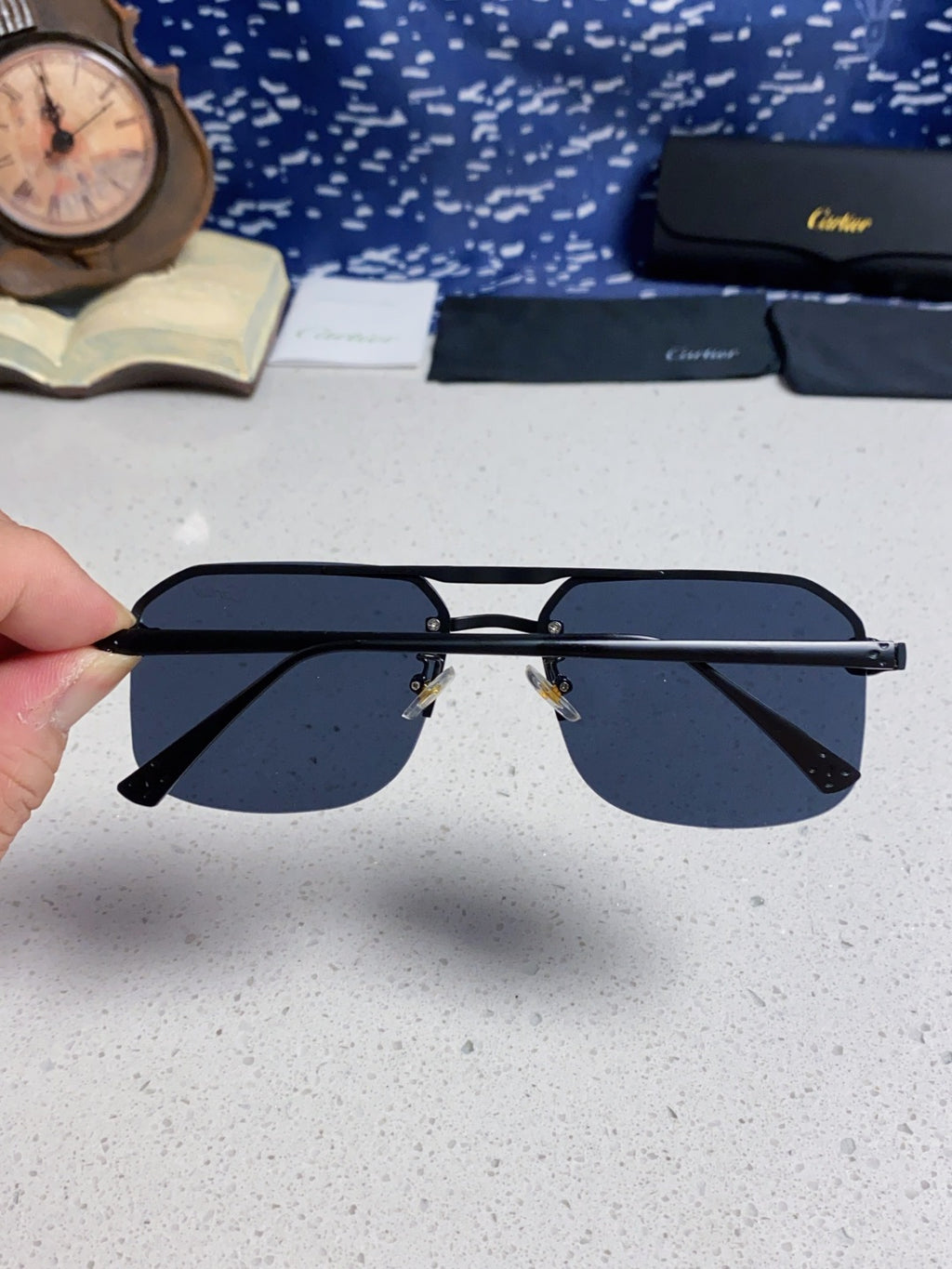 Cartier Metal Square Black Lens Sunglasses for Men & Women - 158521 - detail image 5