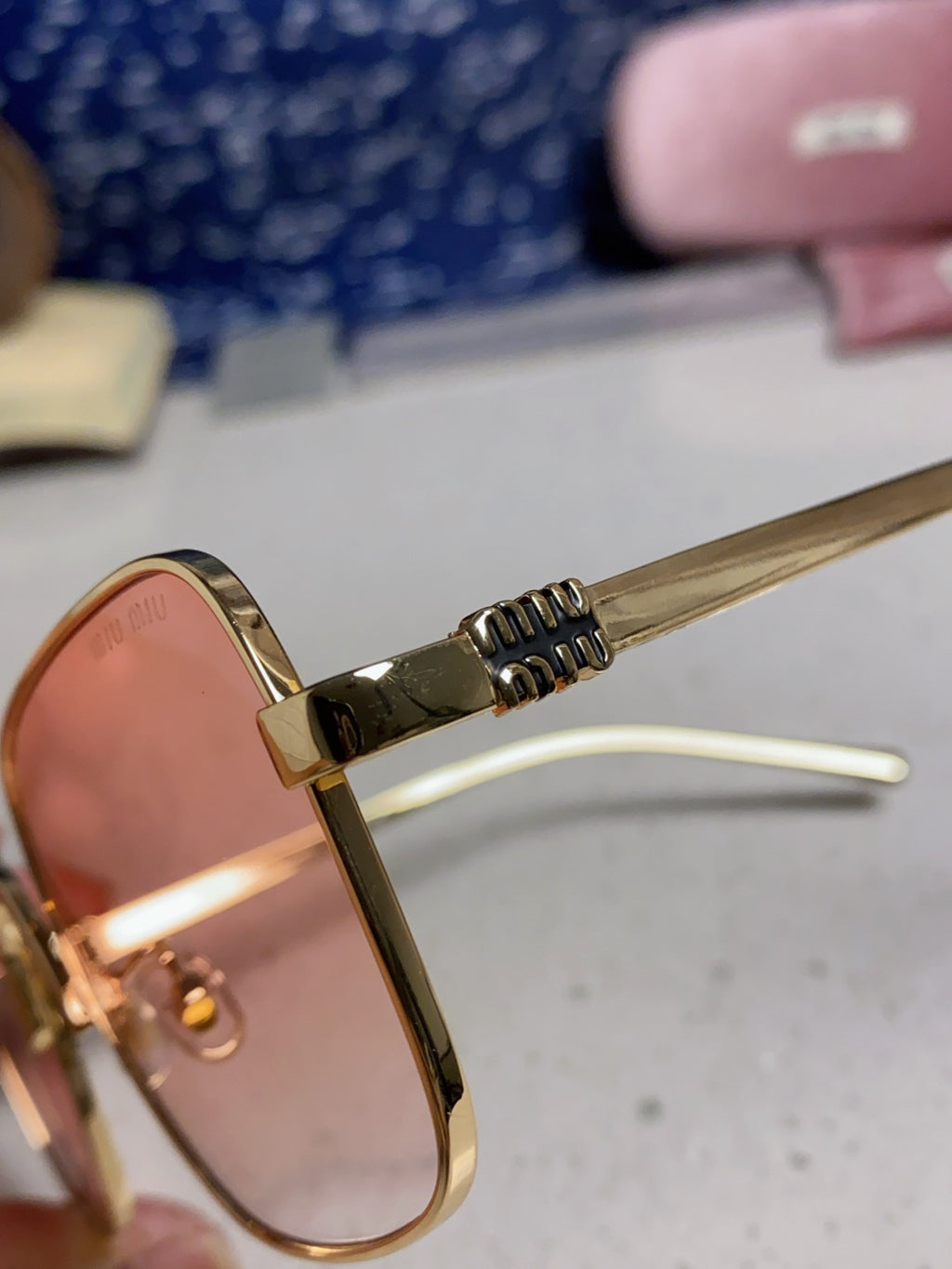 Miu Miu Metal Square Gold Lens Sunglasses for Men & Women - 416160 - detail image 7