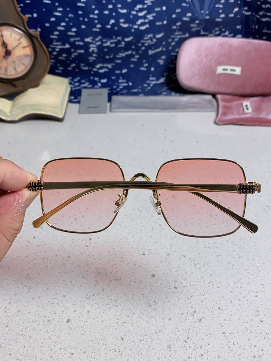 Miu Miu Metal Square Gold Lens Sunglasses for Men & Women - 416160 - detail image 5