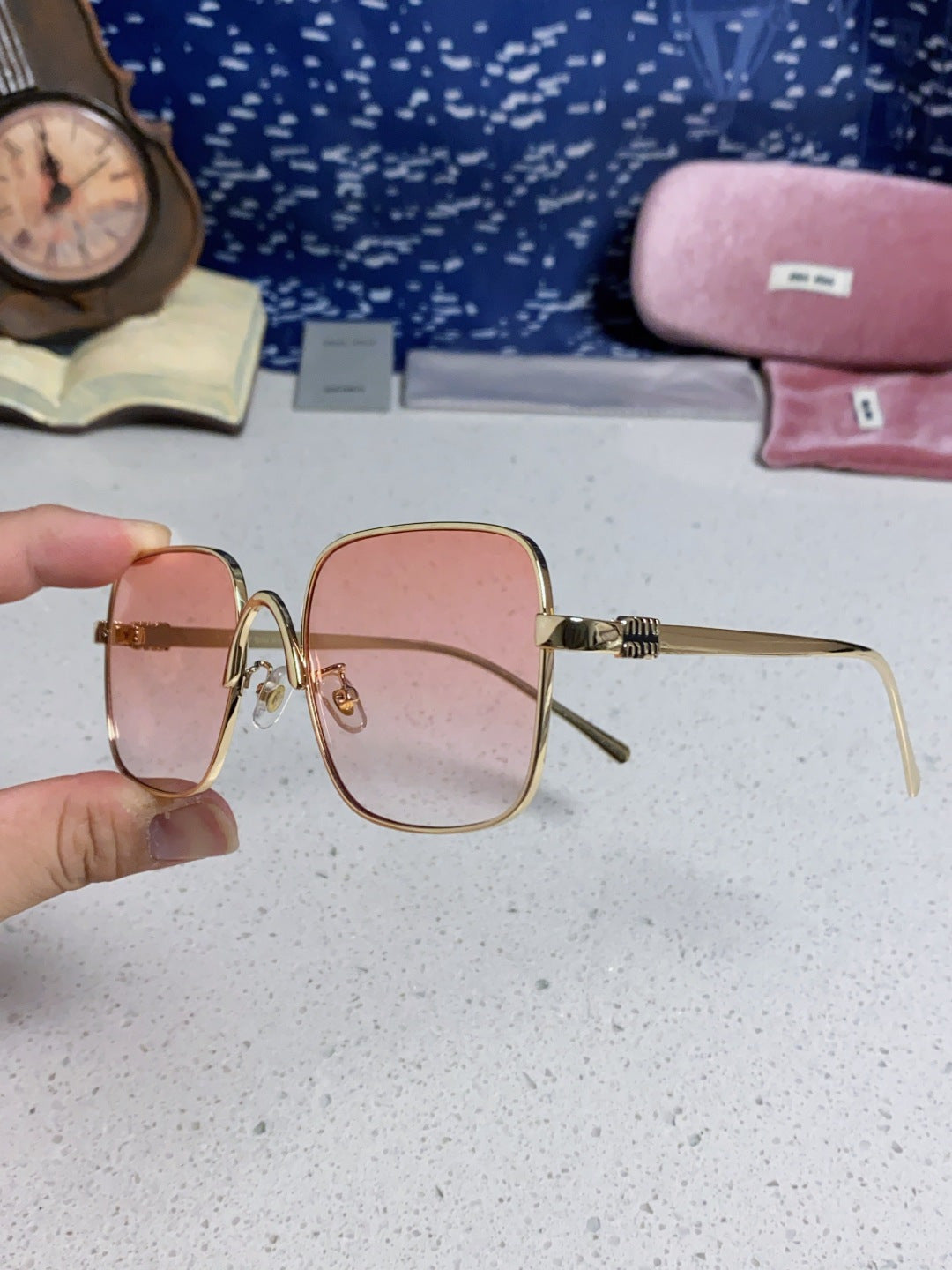 Miu Miu Metal Square Gold Lens Sunglasses for Men & Women - 416160 - detail image 6