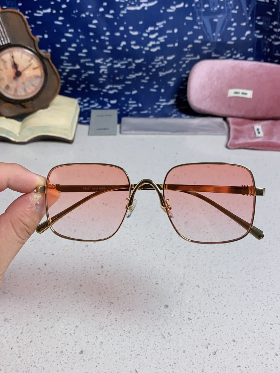 Miu Miu Metal Square Gold Lens Sunglasses for Men & Women - 416160 - detail image 4