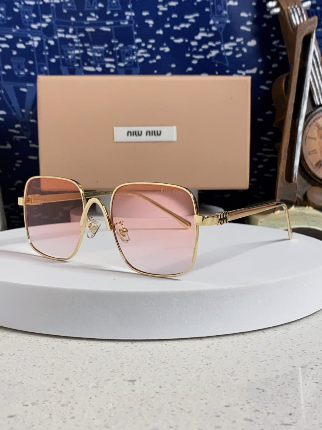 Miu Miu Metal Square Gold Lens Sunglasses for Men & Women - 416160