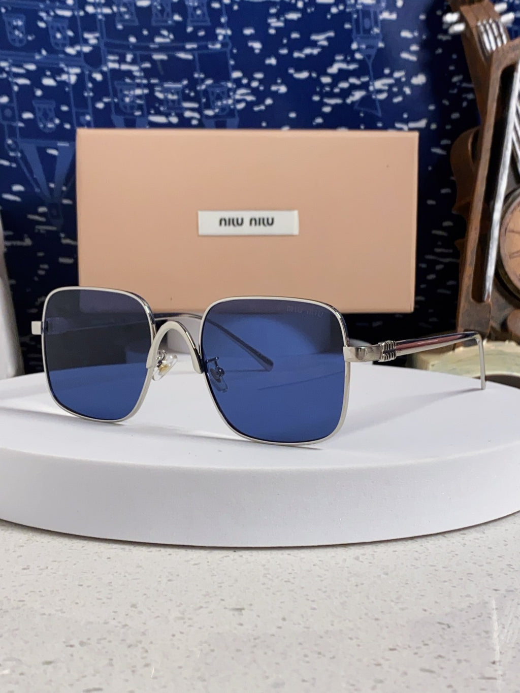 Miu Miu Metal Square Blue Lens Sunglasses for Men & Women - 867222