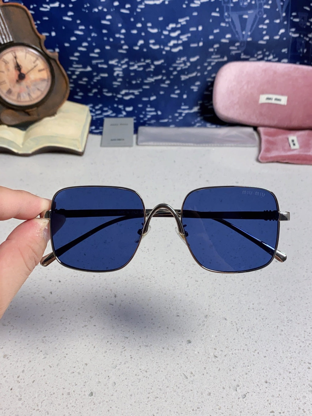 Miu Miu Metal Square Blue Lens Sunglasses for Men & Women - 867222 - detail image 4
