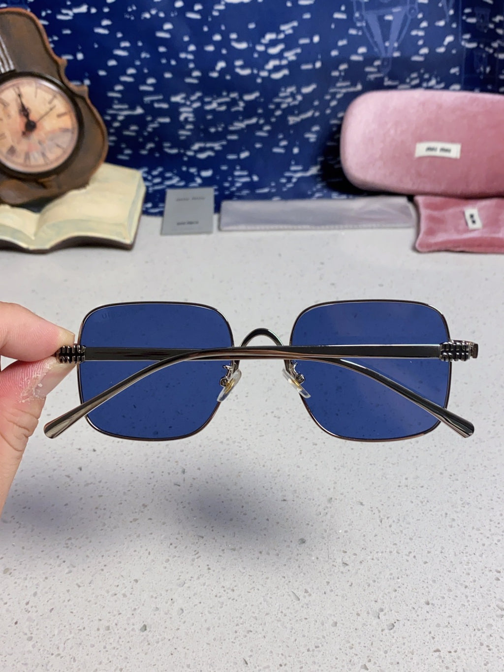 Miu Miu Metal Square Blue Lens Sunglasses for Men & Women - 867222 - detail image 5