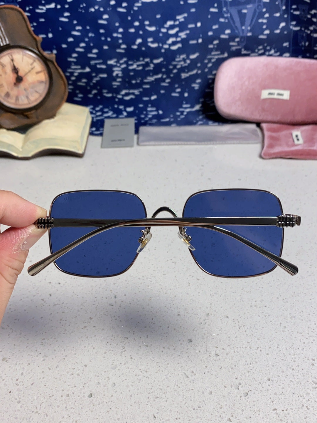 Miu Miu Metal Square Blue Lens Sunglasses for Men & Women - 867222 - detail image 5