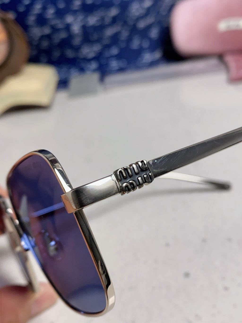 Miu Miu Metal Square Blue Lens Sunglasses for Men & Women - 867222 - detail image 7