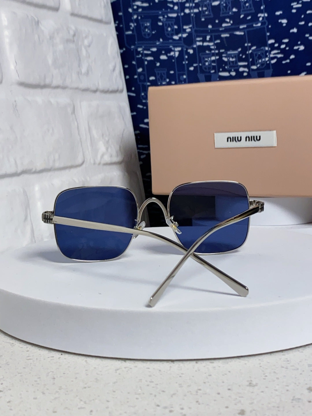 Miu Miu Metal Square Blue Lens Sunglasses for Men & Women - 867222 - detail image 3